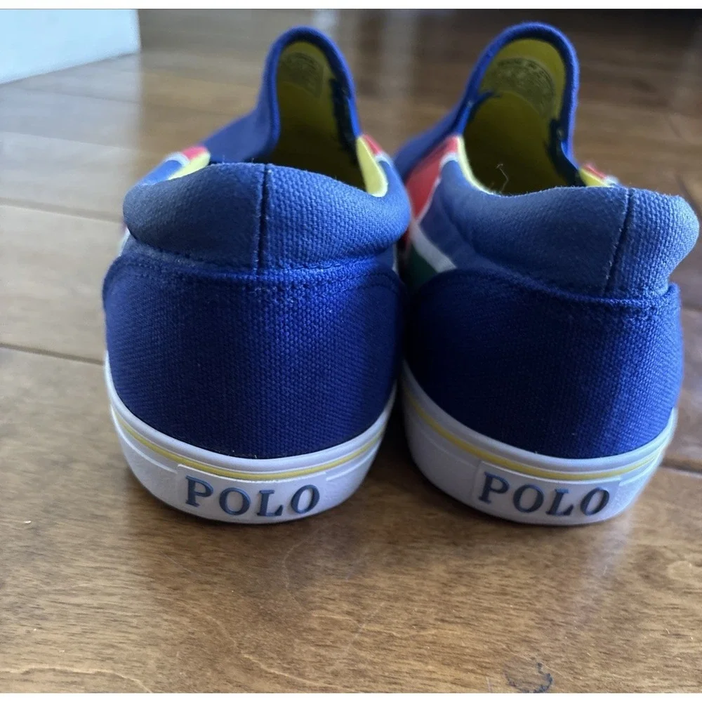 POLO RALPH LAUREN RL-93 Blue White Slip On Loafers Canvas Boat Shoes Mens Sz 6.5